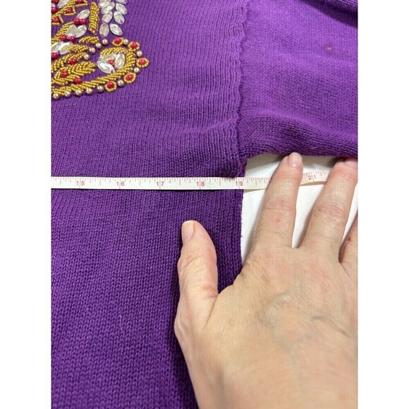 Vintage Cervelle Matching Set Sweater Pants Beaded Cardigan Purple Small - Picture 6 of 16